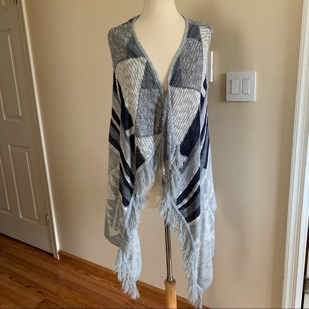 Blue gray Sleeveless Open Draped Vest M - Picture 2 of 14